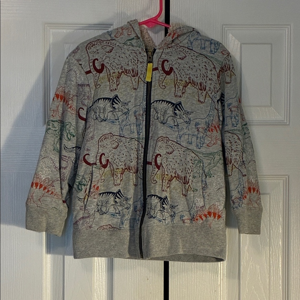Boden Gray Dinosaur Sherpa Zip Up Hoodie